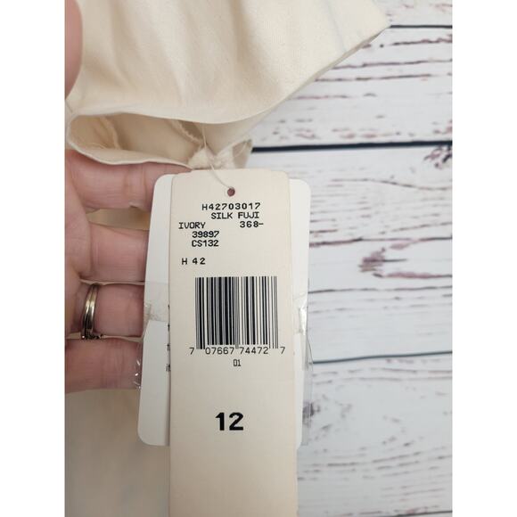 NWT Vtg Evan Picone Button Up Shirt Ivory 100% Silk Short Sleeve Women's Size 12 - Picture 3 of 15